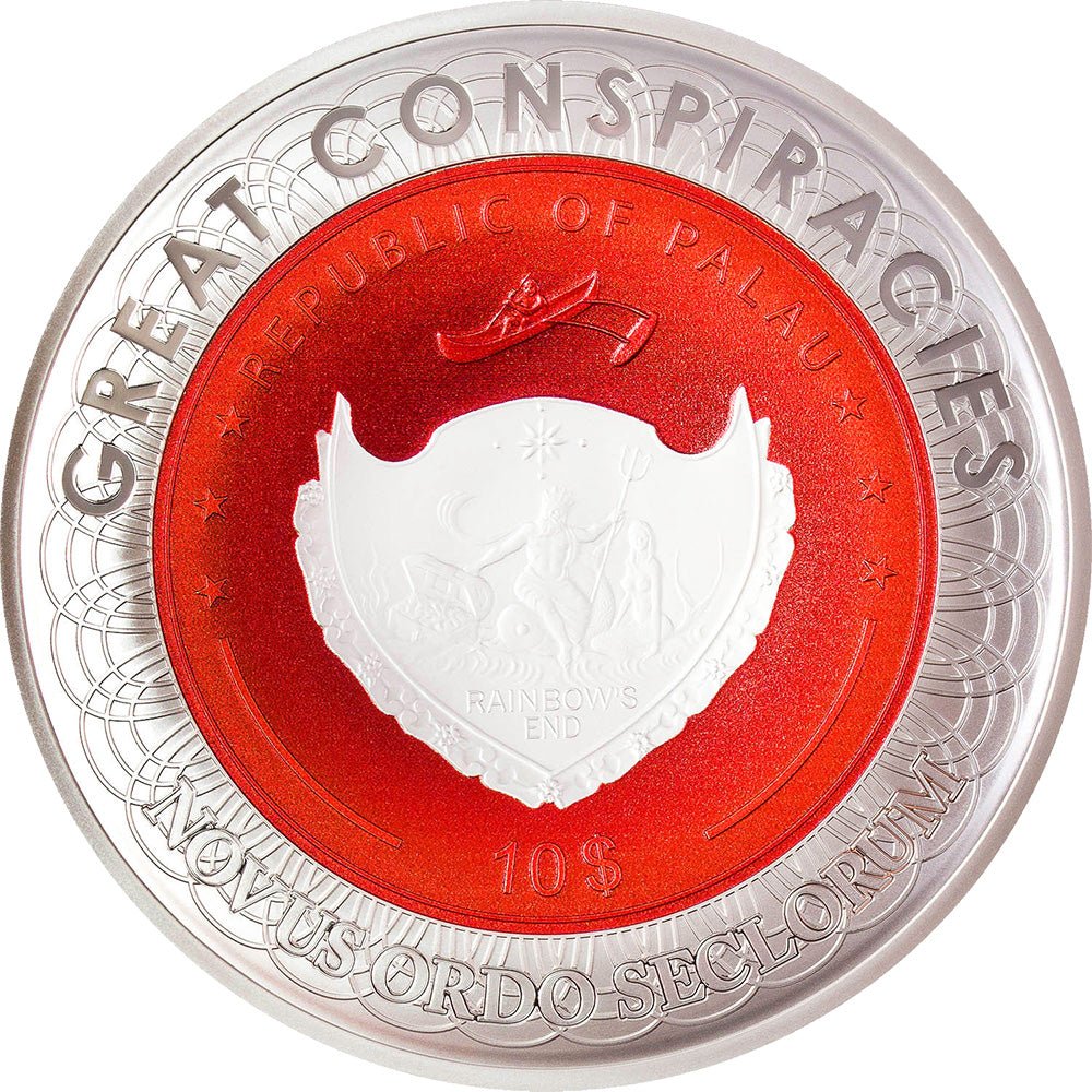 NEW WORLD ORDER Great Conspiracies 2 Oz Silver Coin 10$ Palau 2021