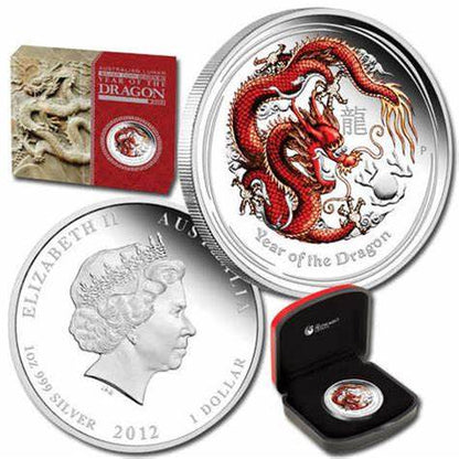 Australian Lunar Silver Coin Series II 2012 Year of Dragon 1oz Colored Proof Coin