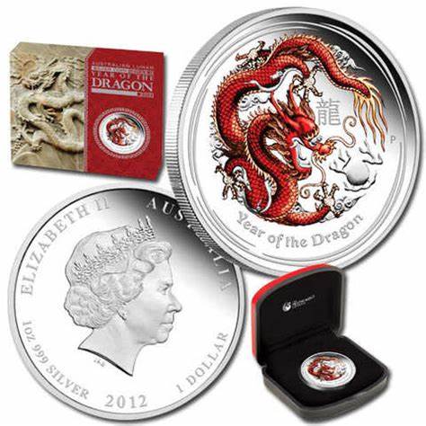 Australian Lunar Silver Coin Series 2012 Year of Dragon 1oz Coloured Proof Coin