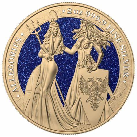 Germania 2019 10 Mark Britannia Germania Gilded and Dark Blue Diamonds 2oz Silver Coin