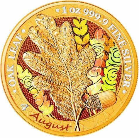 Germania 2019 5 Mark Oak Leaf  12 Months Series August 1 Oz Silver Coin