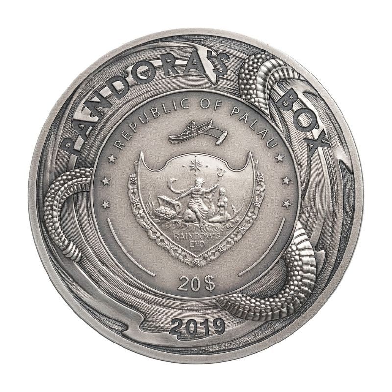 *PANDORA BOX Evil Within EHR Epic High Relief 3 Oz Silver Coin 20$ Palau 2019