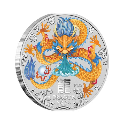 Perth 2024 1/2oz Lunar Dragon Color .999 Silver Color BU (in cap)