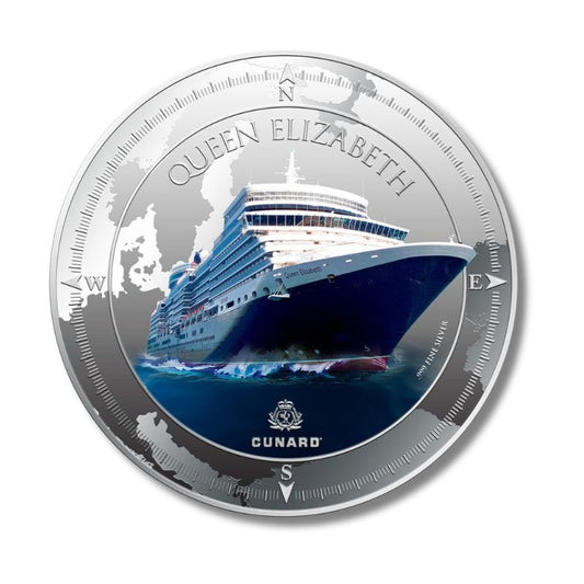 Pitcairn Island 2013 $2 Queen Elizabeth 1oz Silver Proof Coin with a vibrant ocean liner design.