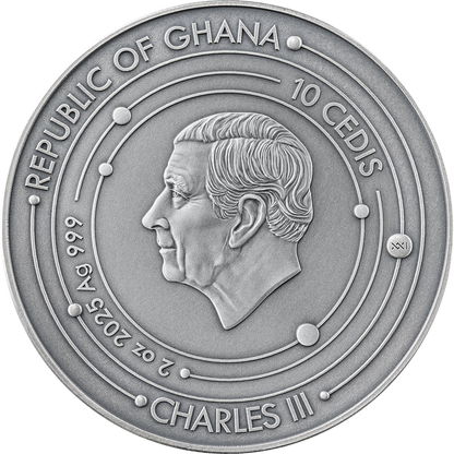2025 Ghana Saturn Solar System 2oz .999 3d Coin Colorized Silver