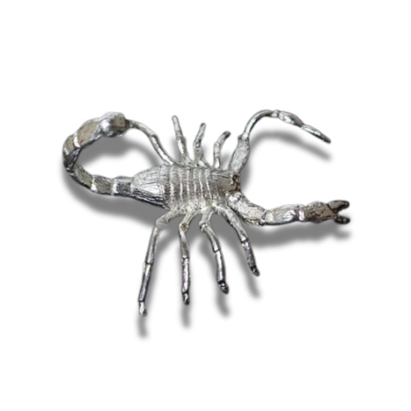 Scorpion Hand-Poured Silver - Detailed, artisan-crafted silver piece featuring a scorpion design.