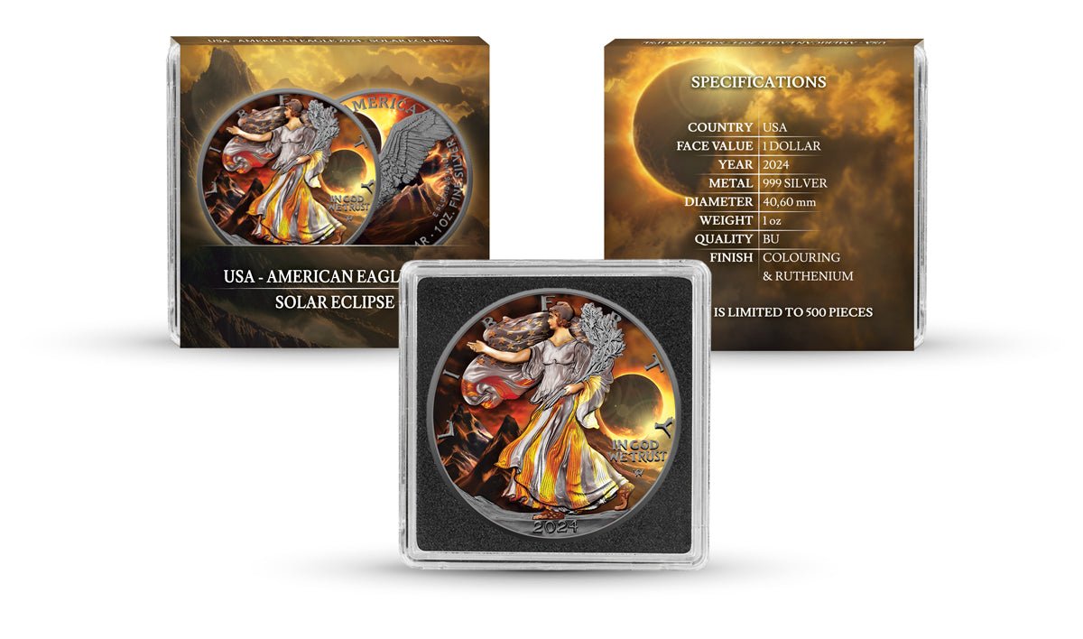 2024 USA American Eagle 1 oz Solar Eclipse Colorized Coin