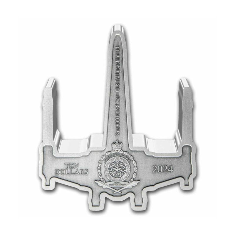 Star Wars X-Wing Starfighter 3 oz Silver Shaped Coin - Intricately designed collectible shaped like the iconic Star Wars fighter.