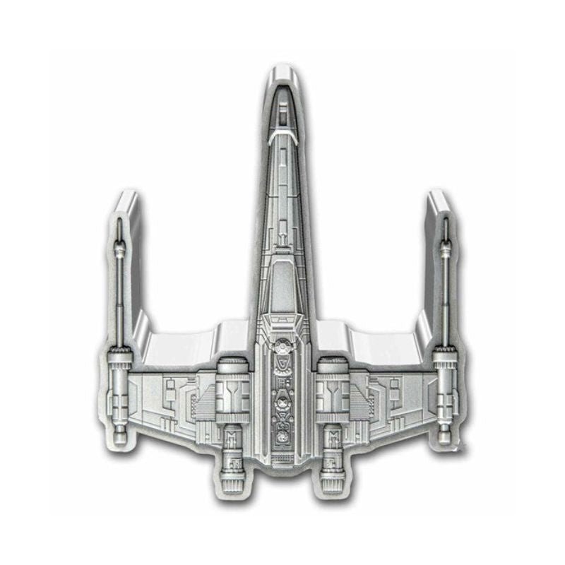 Star Wars X-Wing Starfighter 3 oz Silver Shaped Coin - Intricately designed collectible shaped like the iconic Star Wars fighter.