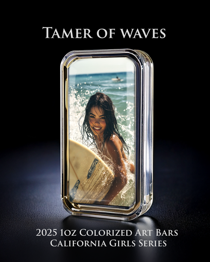 Cali Girls Song Bar Series "Tamer of Waves" 1oz .999 Fine Silver Color Art Bar