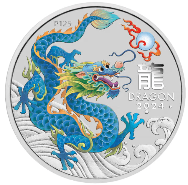 2024 Australia Lunar Year of the Teal Dragon Carded 1oz .999 Silver Coin