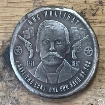 The Locker Mint Doc Holliday – 2 oz .999 fine silver round featuring a detailed portrait and Old West-themed design.