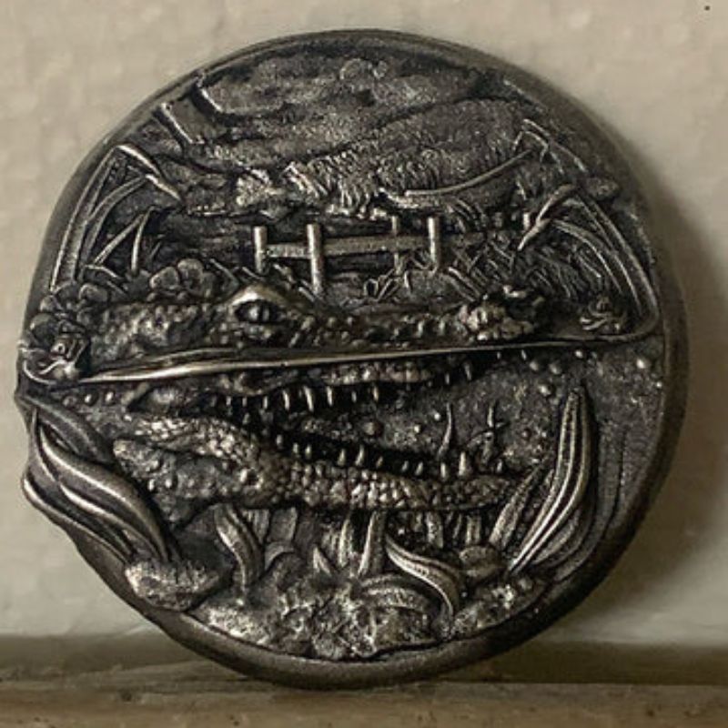 The Locker Mint Louisiana Nights Silver Round – 3 oz .999 fine silver, hand-poured and hand-cast, showcasing a design inspired by Louisiana nights.