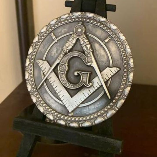 The Locker Mint Masonic Medallion – 2.7 to 3.0 oz .999 fine silver, hand-poured and hand-cast with artistic antiquing and textured design.