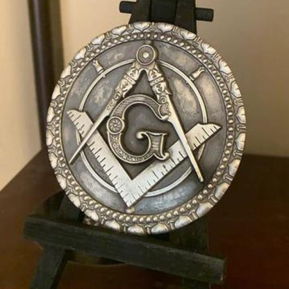 The Locker Mint Masonic Medallion – 2.7 to 3.0 oz .999 fine silver, hand-poured and hand-cast with artistic antiquing and textured design.