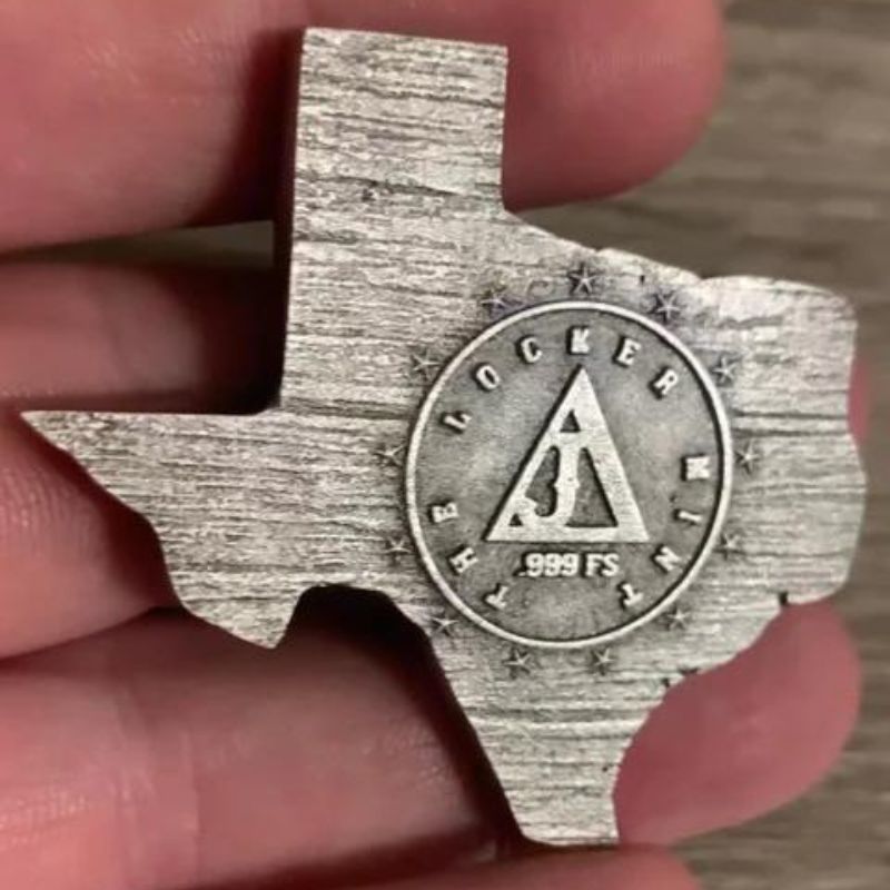 The Locker Mint Texas Bullion – 2.0 oz .999 fine silver, hand-poured and hand-cast with unique artisanal details celebrating Texas pride.