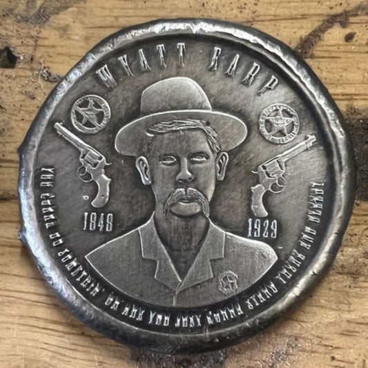 The Locker Mint Wyatt Earp 2 oz .999 Fine Silver – hand-poured and hand-made with detailed artistry, honoring the legendary lawman.