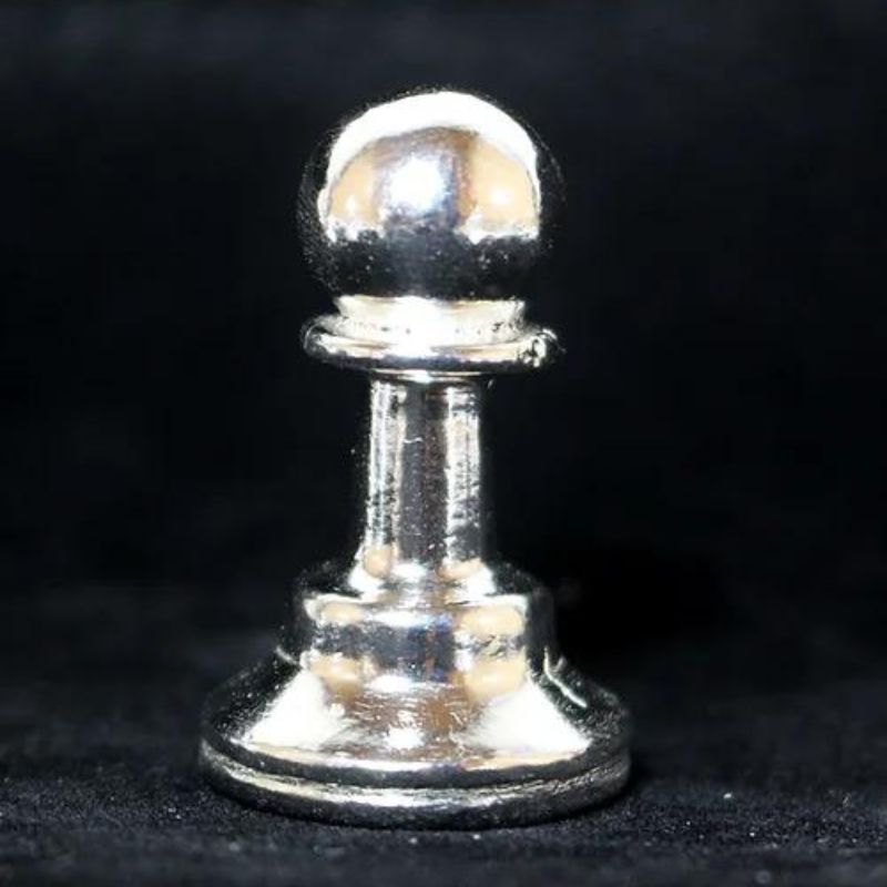 The Pawn' silver bar by BarrelyLiving, featuring intricate design inspired by the chess piece and its symbolic meaning.