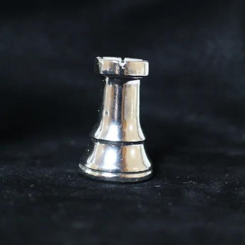 The Rook' silver bar by BarrelyLiving, showcasing intricate design inspired by the chess piece and the Eurasian bird.