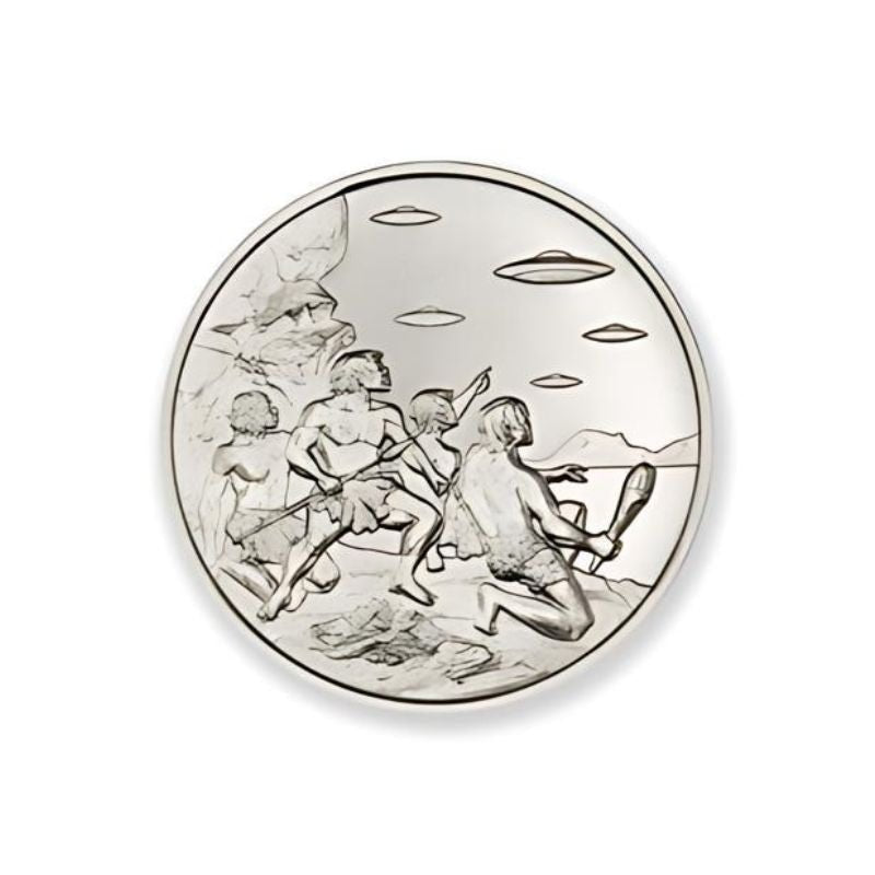 UFOs Over Cavemen 1 Troy Ounce 39mm