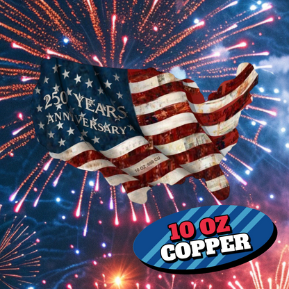 2026 10oz .999 Colorized Copper USA Shaped 250 year Anniversary Bar
