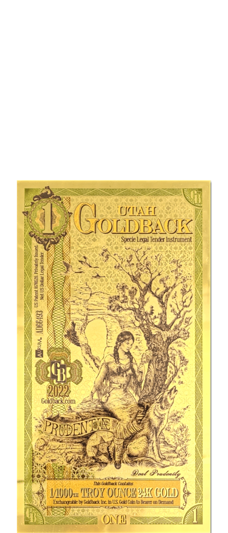 2024 Utah Goldback Foil Note 1 Dollar .999 Gold