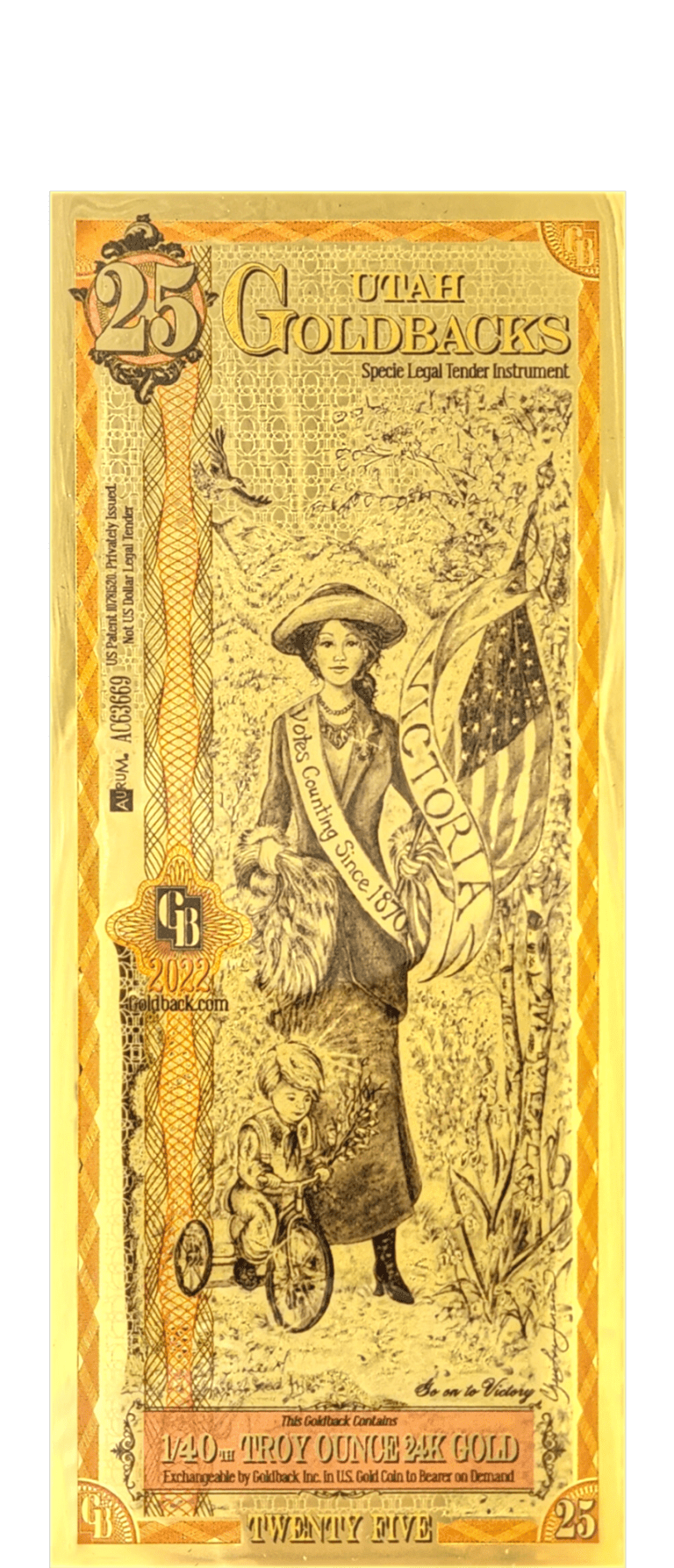 2024 Utah Goldback Foil Note 25 Dollar .999 Gold