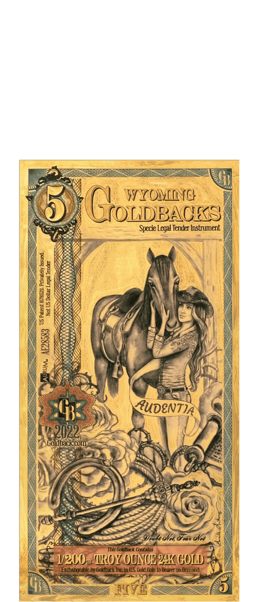 2024 Wyoming Goldback Foil Note 5 Dollar .999 Gold