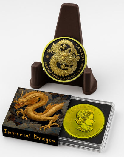 2019 Canada Chinese Dragon Colorized with Gold Gilding 1oz .9999 Silver Coin