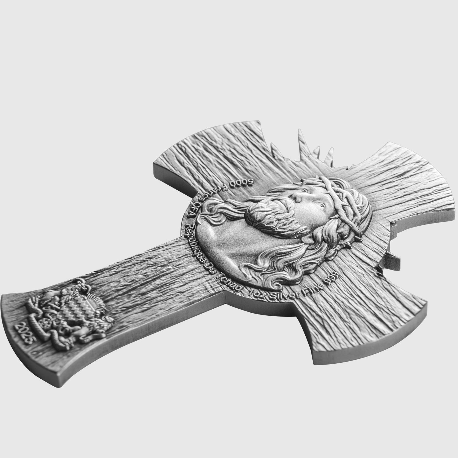 2025 Tchad 1oz .999 Antique Shaped Silver Jesus Cross