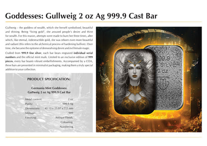 Goddess Gullweig: 2oz AG 999.9 Color Cast Bar