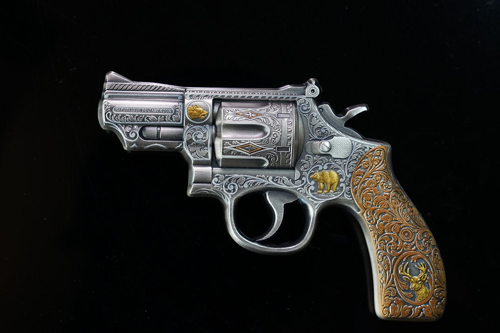 Revolver Gun 3D Shapped - 5oz .999 Silver Coin 3000 Francs CFA Cameroon 2024