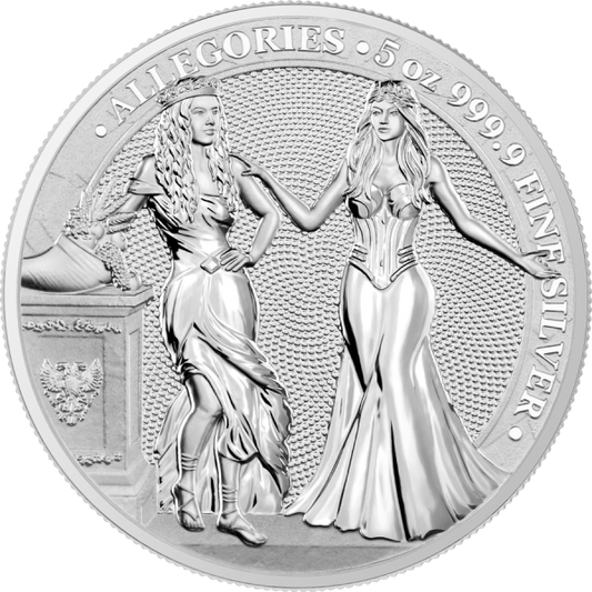 Germania 2020 2 by 5 Mark Allegories Italia and Germania 5 Oz 9999 Silver Coin