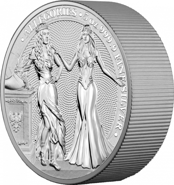 Germania 2020 2 by 5 Mark Allegories Italia and Germania 5 Oz 9999 Silver Coin