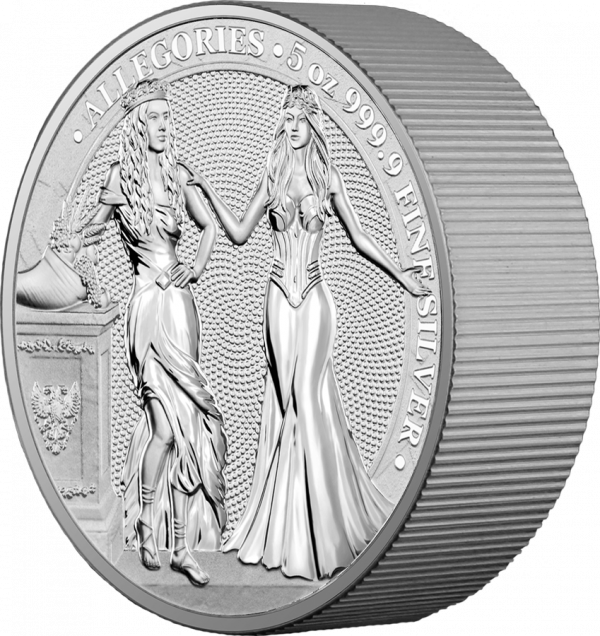 Germania 2020 2 by 5 Mark Allegories Italia and Germania 5 Oz 9999 Silver Coin