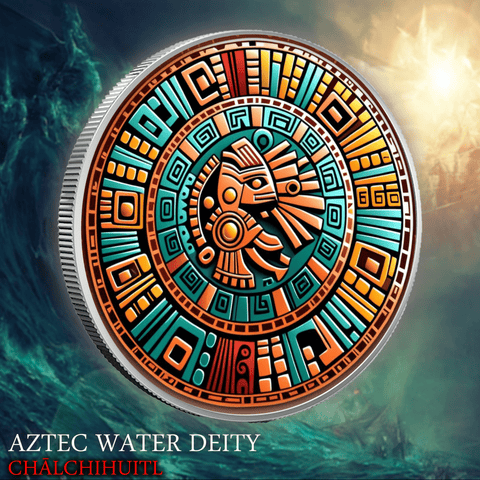 2024 1oz Colorized Aztec Shadows Water Deity Chalchiuhtlicue Bullion Round