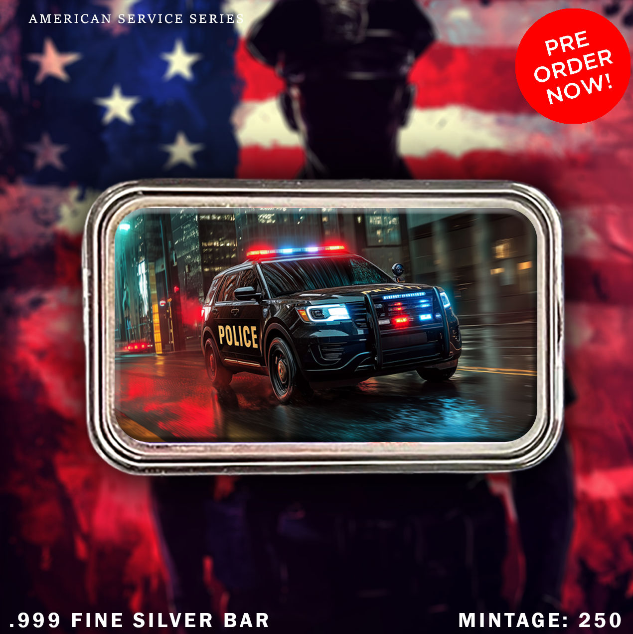 2025 American Service Workers Hero Bar 3rd in Series Police 1oz .999 Silver