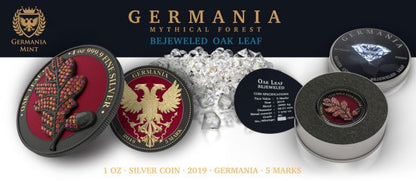 Germania 2019 5 Mark Bejeweled Oak Leaf Black - 1 Oz Silver Coin