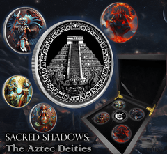 Boxed Set of 5 Aztec Shadows Colorized .999 Silver Medals 5oz total and Box