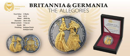 Germania 2019 5 Mark Germania and Britannia  Antique 1 Oz Silver Coin