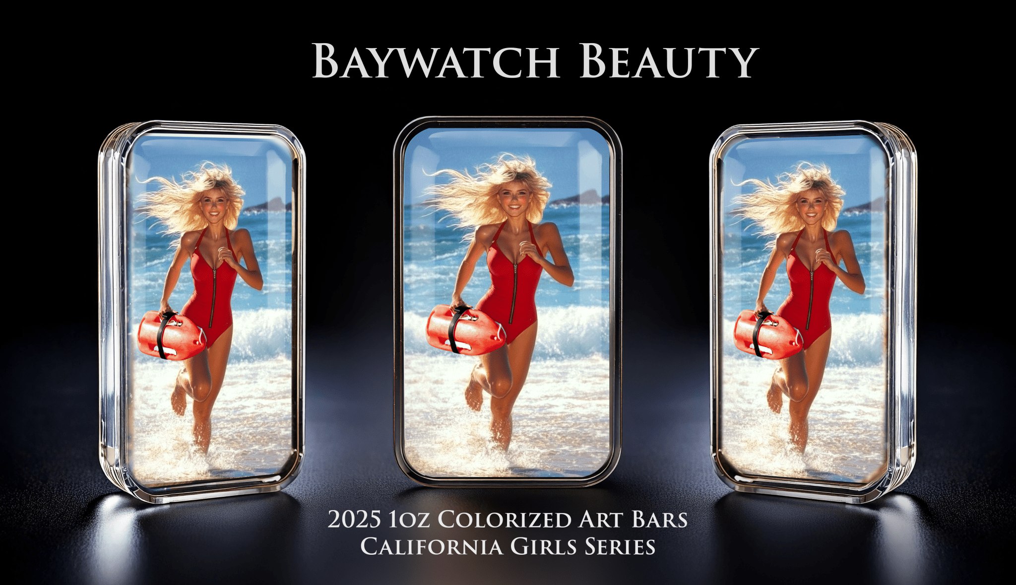 Cali Girls Song Bar Series "Baywatch Beauty" 1oz .999 Fine Silver Color Art Bar - Captain’s Chest Bullion