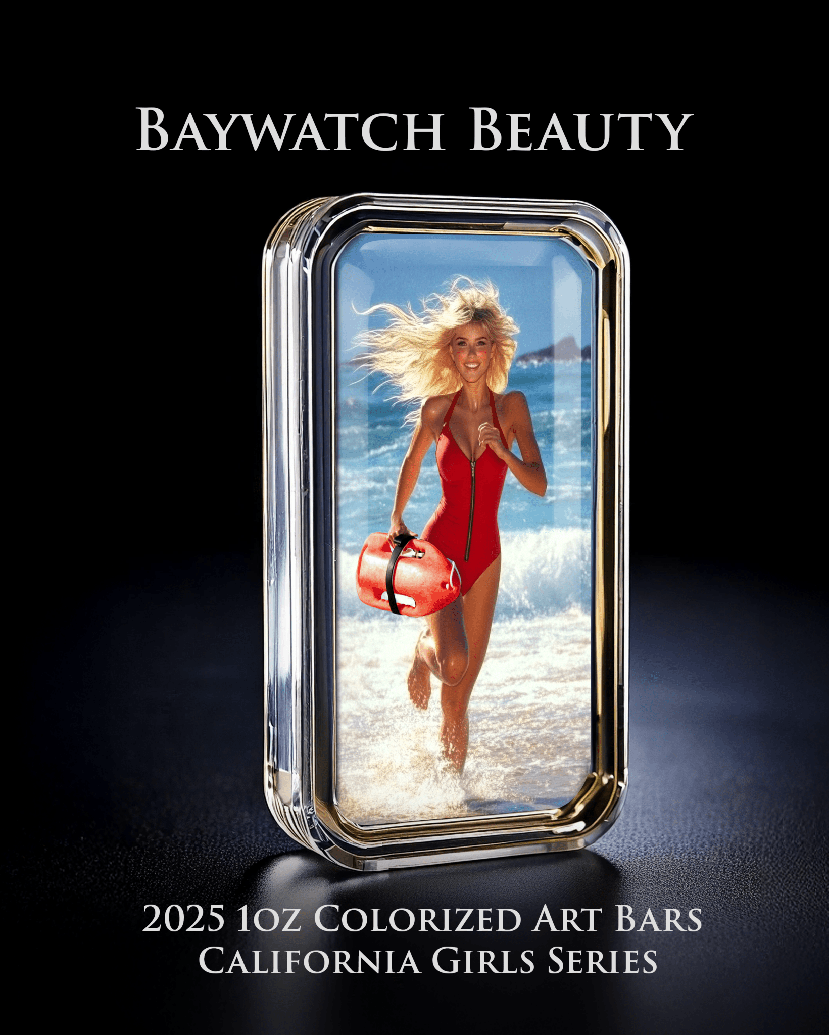 Cali Girls Song Bar Series "Baywatch Beauty" 1oz .999 Fine Silver Color Art Bar - Captain’s Chest Bullion