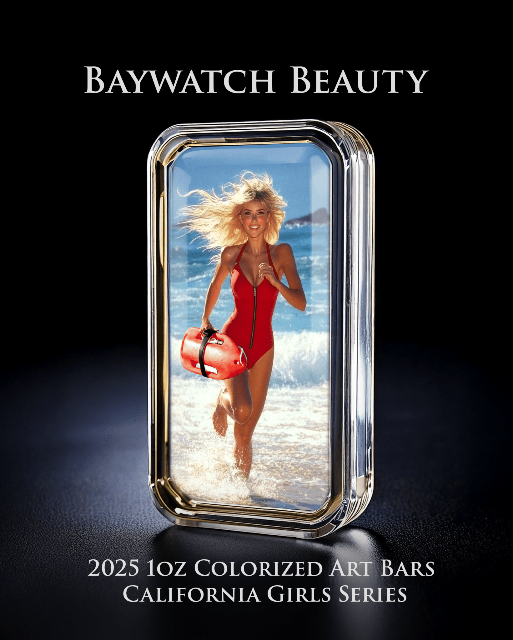 Cali Girls Song Bar Series "Baywatch Beauty" 1oz .999 Fine Silver Color Art Bar - Captain’s Chest Bullion