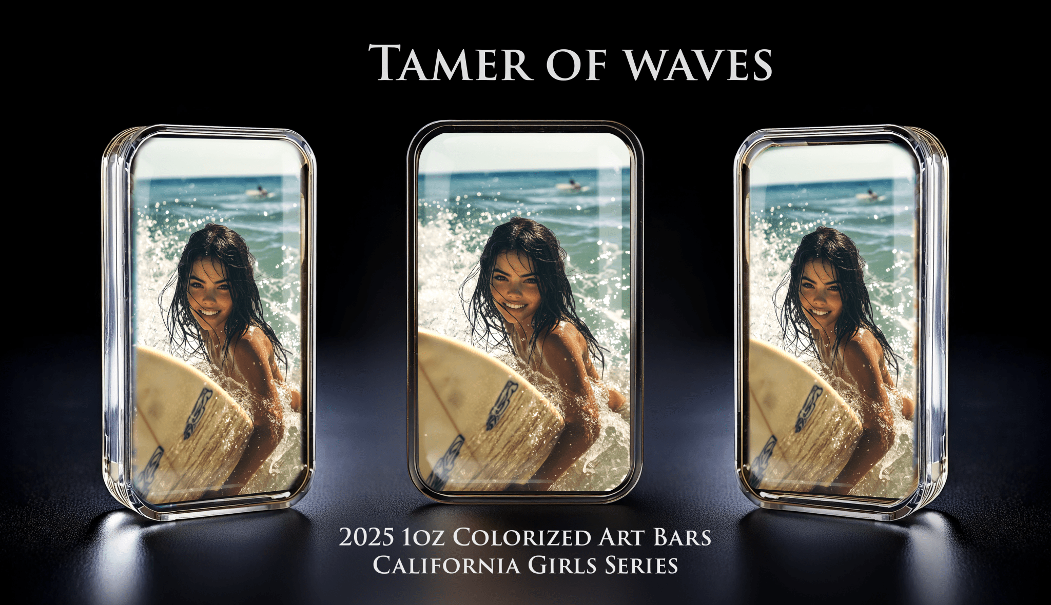 Cali Girls Song Bar Series "Tamer of Waves" 1oz .999 Fine Silver Color Art Bar - Captain’s Chest Bullion