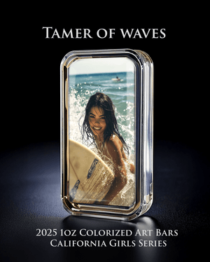 Cali Girls Song Bar Series "Tamer of Waves" 1oz .999 Fine Silver Color Art Bar - Captain’s Chest Bullion