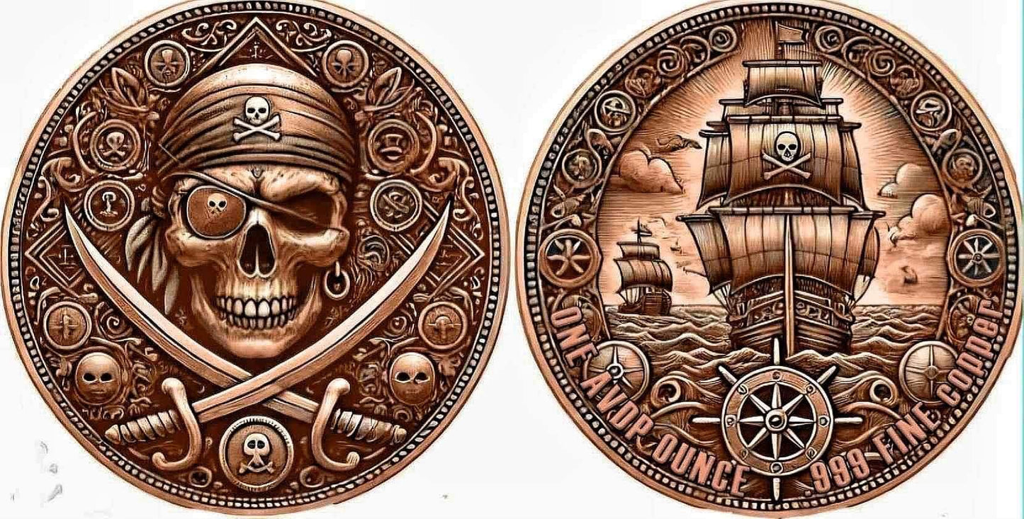 2024 1oz Copper Rounds 1oz antiqued pirate copper Presale