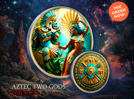 2024 1oz Colorized Aztec Shadows God of Duality Bullion Round