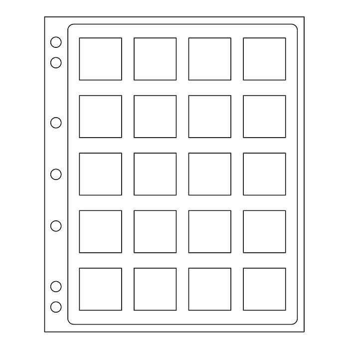 ENCAP Clear Pages for 15 Square coin capsules QUADRUM 52 x 52