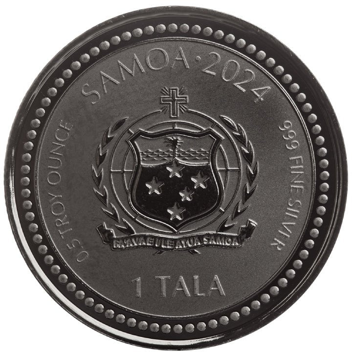 2024 1oz .999 Samoa Silver Dragon Black Rhodium Coin Certi-lock