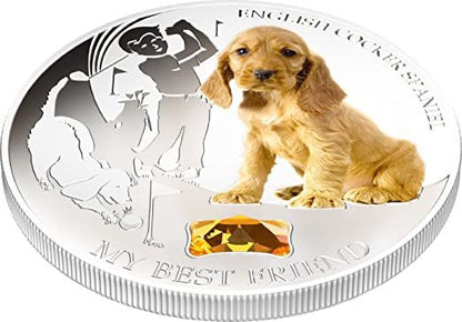 Fiji 2013 2 Dollar Dogs and Cats My Best Friend English Cocker Spaniel 1Oz Silver Coin